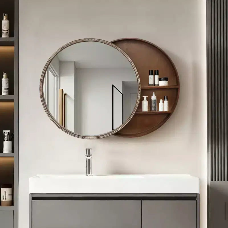 GDFStudio Norvyn Miroir mural rond 23,6 po avec armoire de rangement coulissante