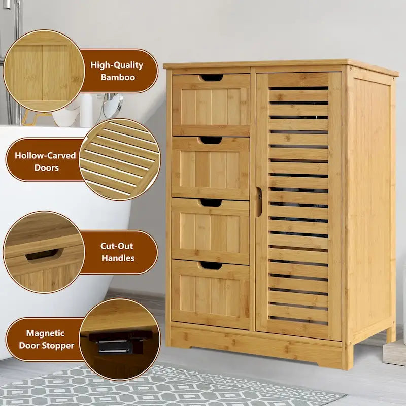 Meuble de Rangement Salle de Bain VEIKOUS sur Pied avec 4 Tiroirs
