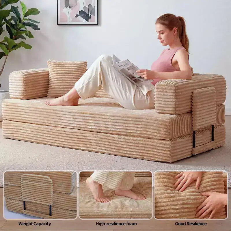 Canapé-lit convertible 5-en-1 80,7 po – Velours côtelé, 1200 lb, aucun assemblage requis