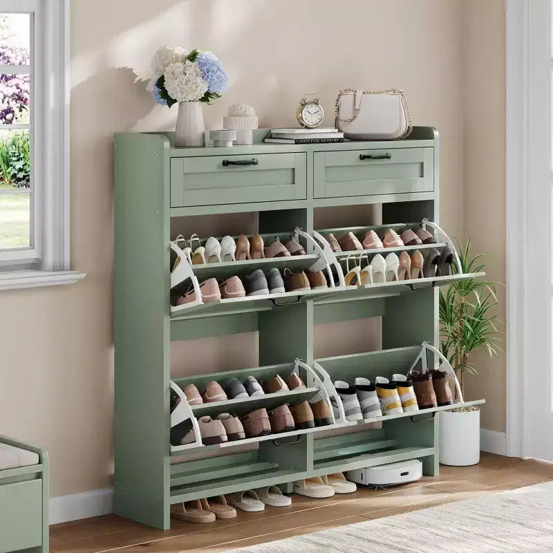 Meuble à chaussures avec 4 tiroirs basculants et 2 tiroirs supérieurs, meuble à chaussures en bois avec étagère réglable, armoires à chaussures autoportantes