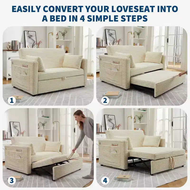 Canapé-lit convertible 55 pouces avec repose-pieds escamotable et dossier réglable, canapé peu encombrant pour petits appartements
