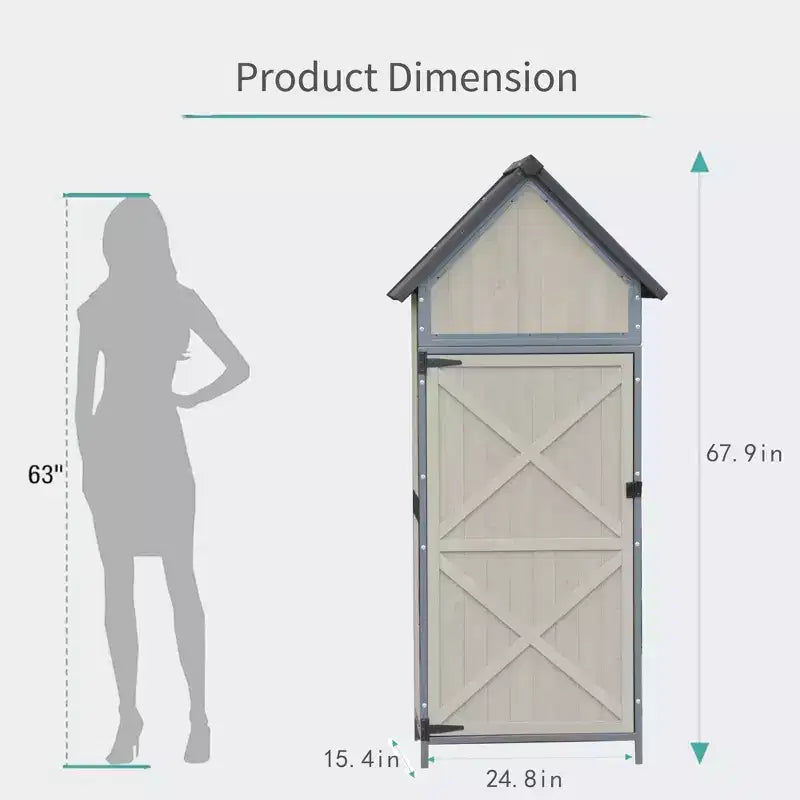 Abri de rangement d'extérieur avec plancher, abri de jardin haut de 68 po avec étagères réglables