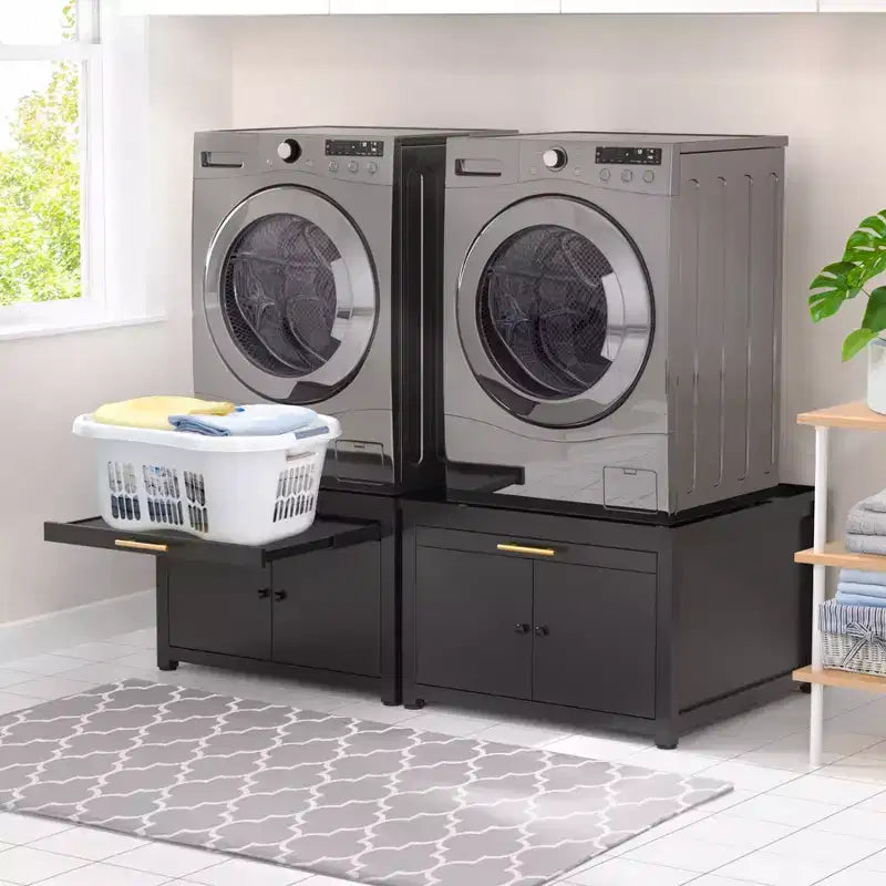 Piedestal de laveuse et sécheuse en métal robuste noir/blanc – Unité simple, anti-vibration