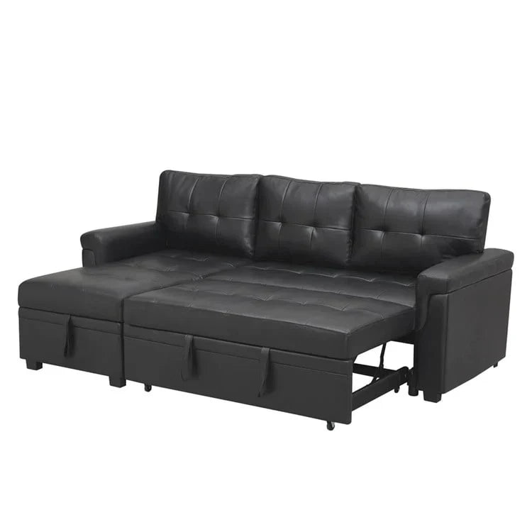 Canapé d'angle réversible convertible avec lit gigogne, méridienne de rangement et pieds durables