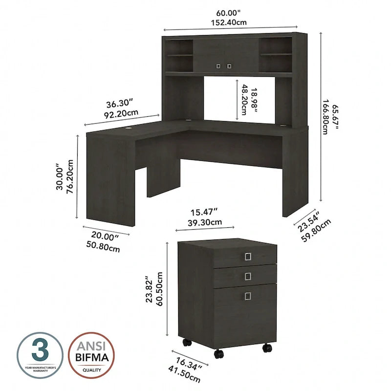 Bureau d'angle Echo avec huche et tiroirs