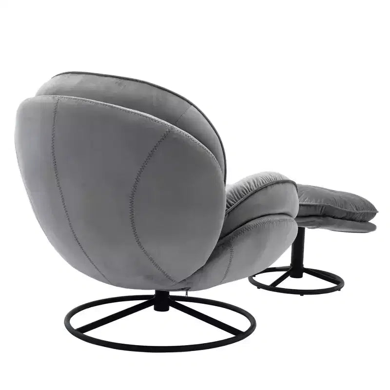 Fauteuil d'appoint en velours Okak avec pouf, fauteuil de salon moderne de style scandinave sans accoudoirs, fauteuil d'appoint doux et confortable pour regarder la télévision, jouer à des jeux