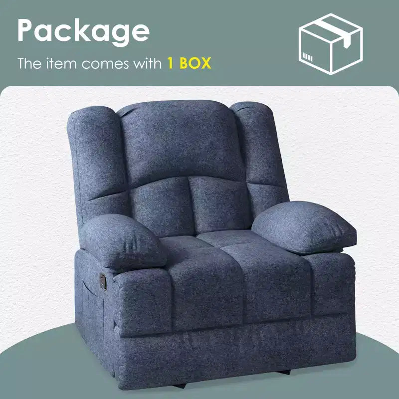 Fauteuil inclinable à bascule surdimensionné bleu avec revêtement en chenille