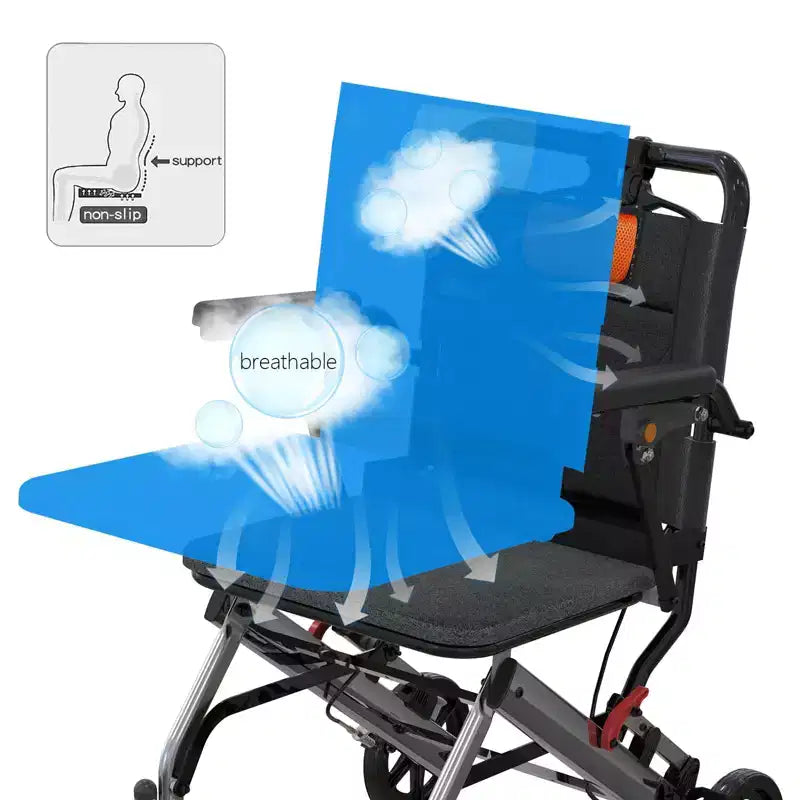Fauteuil roulant de transport ultra-léger pour personnes âgées, fauteuil de transport pliable et portable, avec frein à main verrouillable et accoudoirs escamotables amovibles