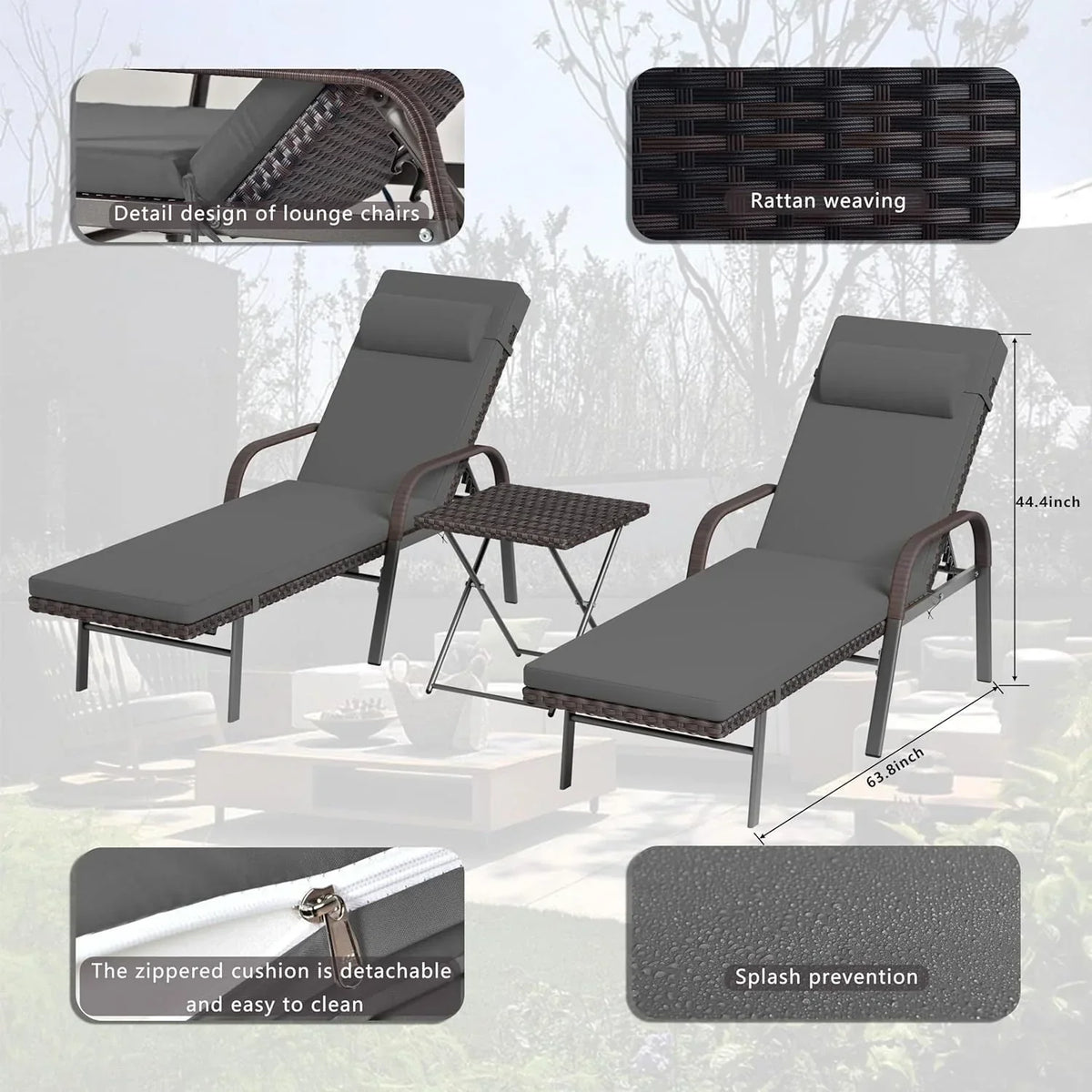 Ensemble de 3 chaises longues d'extérieur Kullavik
