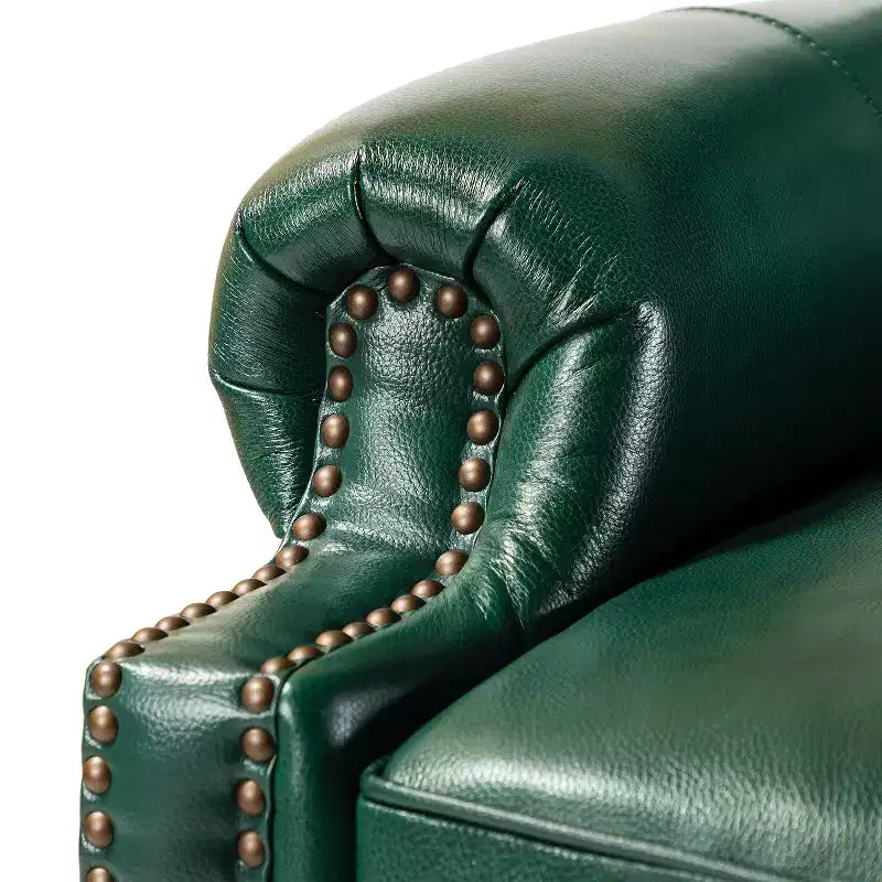 Ensemble de 2 fauteuils inclinables modernes en cuir véritable Elisabete avec garniture cloutée vintage pour salon et chambre à coucher | ART OF LIVING DESIGNS