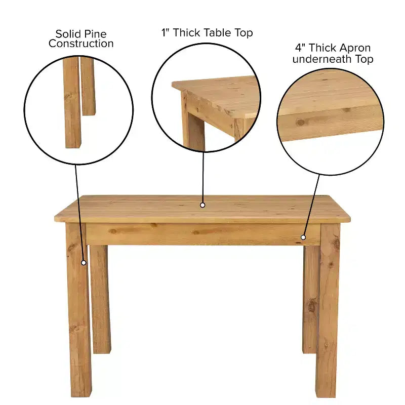 Table de salle à manger de ferme rectangulaire en pin massif 46 x 30 Flash Furniture