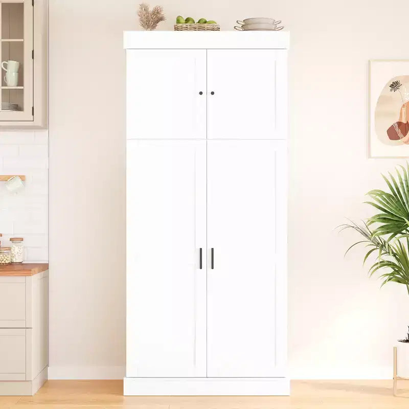Garde-manger de cuisine autoportant 77H, armoire de rangement de style ferme avec étagères réglables, étagères de porte, tiroirs et casiers à vin - ModernLuxe