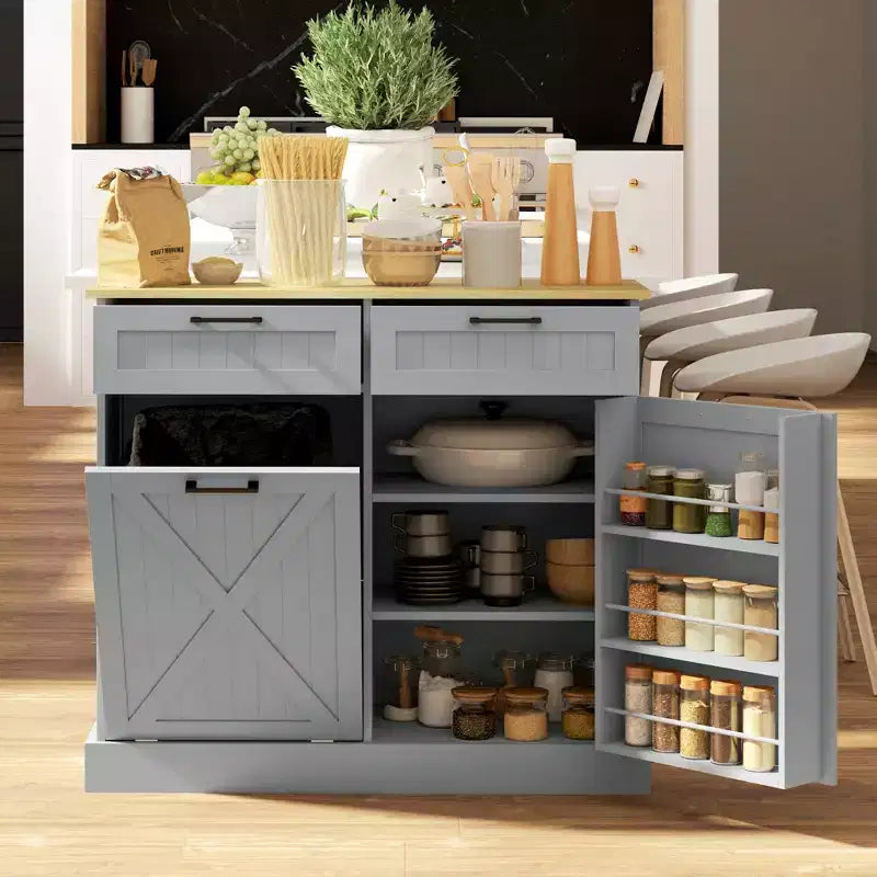 Meuble poubelle coulissant HOMCOM avec tiroirs, meuble de cuisine de style campagnard avec poubelle cachée pour la cuisine