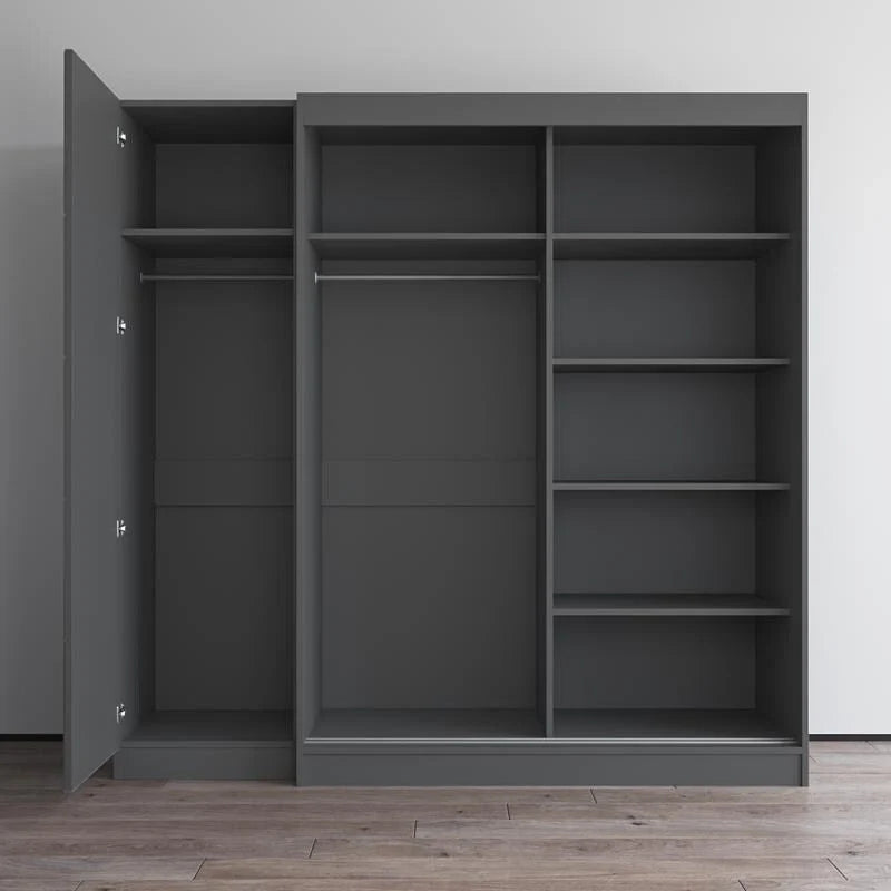 Armoire 2 portes avec miroir, façade vitrée, 2 personnes (Gris / Noir / Blanc)