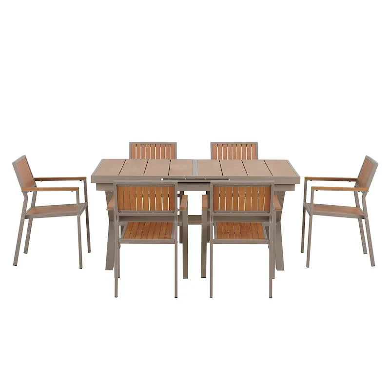 Ensemble de salle à manger d'extérieur extensible 7 pièces avec table extensible et 6 fauteuils
