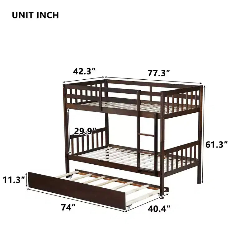 Lit superposé moderne en bois, double sur double avec lit gigogne, convertible en 2 lits