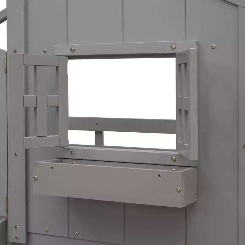 Lit mezzanine cabane de taille double, lit mezzanine cabane en bois avec échelle et barrières de sécurité pour enfants