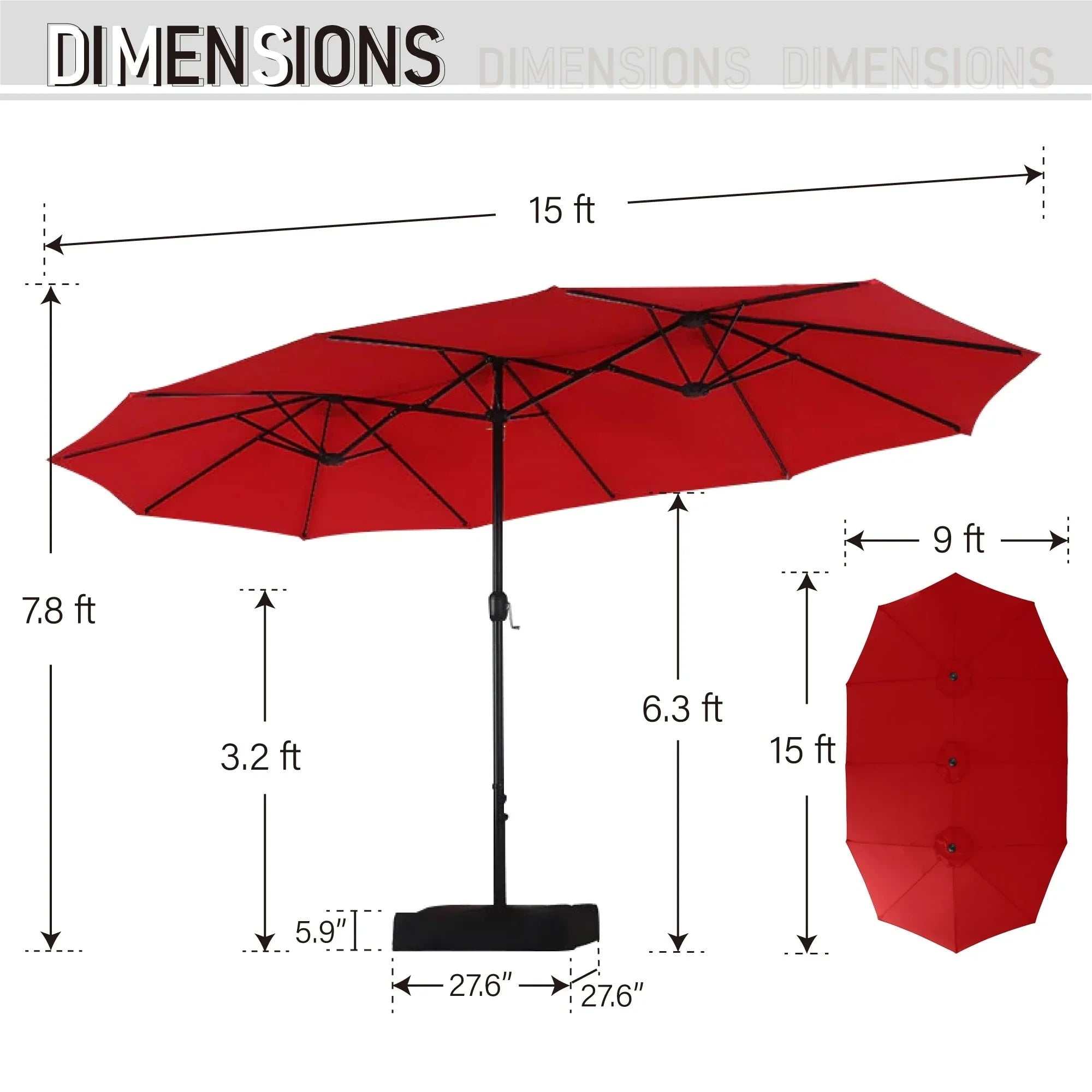 MAISON ARTS Parasol excentré rectangulaire de 4,5 m avec manivelle, parasol de marché double face d'extérieur avec lumières LED solaires et base incluse