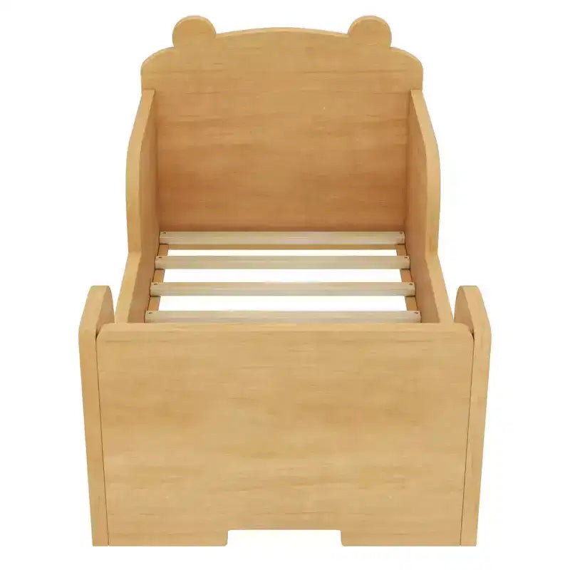 Lit au sol en forme d'ours Okak pour les 3-6 ans, cadre de lit pour tout-petits avec barrière de sécurité, lit pour enfants en forme d'animal mignon