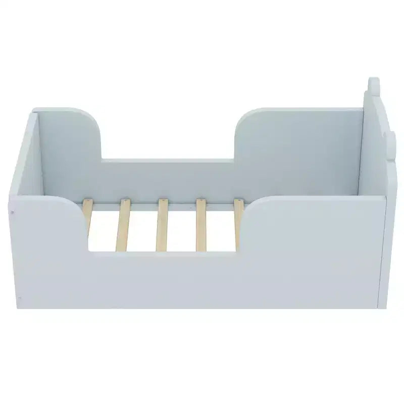 Lit au sol en forme d'ours Okak pour les 3-6 ans, cadre de lit pour tout-petits avec barrière de sécurité, lit pour enfants en forme d'animal mignon