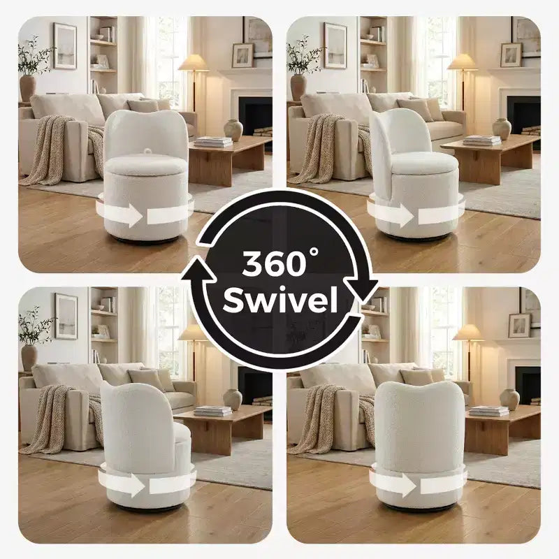 Chaise de vanité pivotante avec rangement, tabouret de maquillage rond rembourré avec dossier, fauteuil d'appoint rembourré doux pour chambre et salon