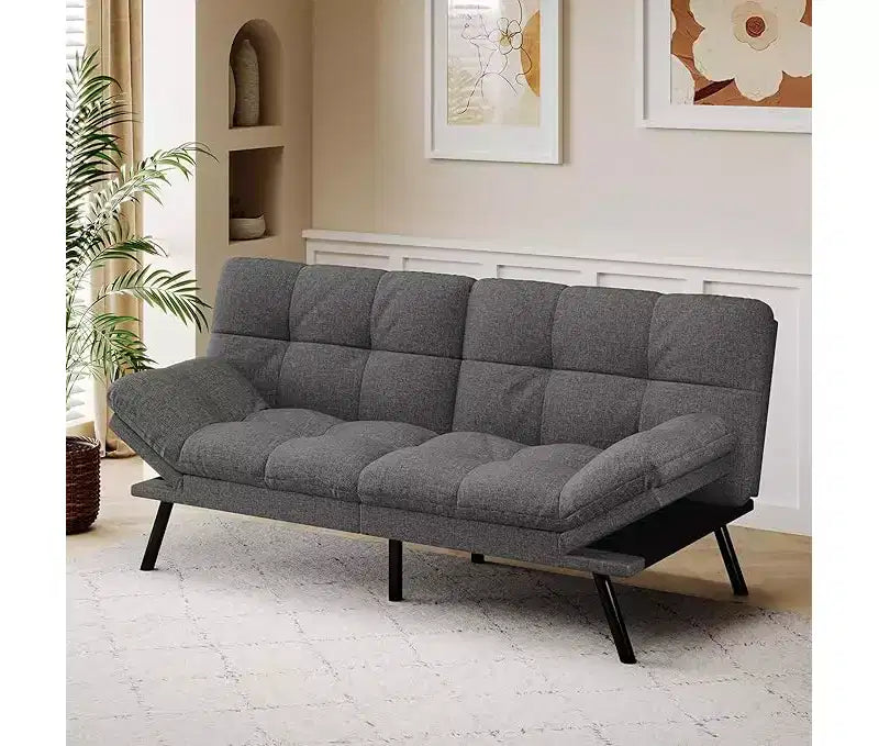 Canapé-lit futon convertible avec dossier réglable et accoudoirs amovibles