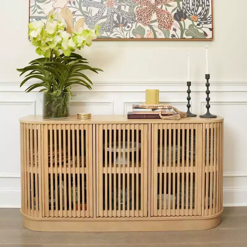 Buffet en bois massif Plank+Beam Contour avec 3 portes, meuble TV 59 po pour salon