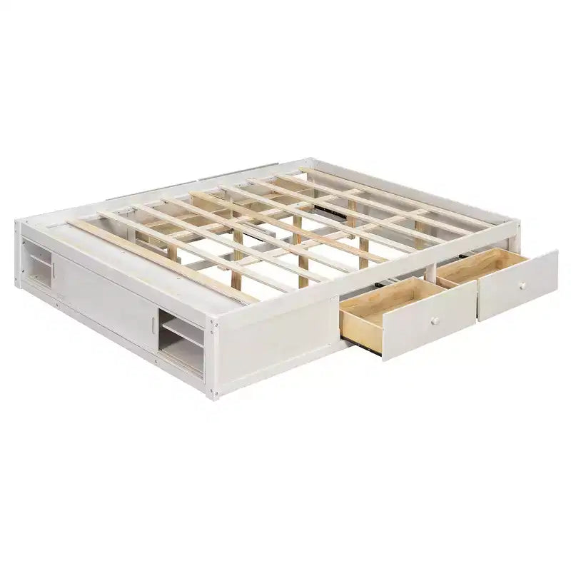 Cadre de lit plateforme Whisen Queen avec 4 tiroirs de rangement et rangement dans le pied de lit