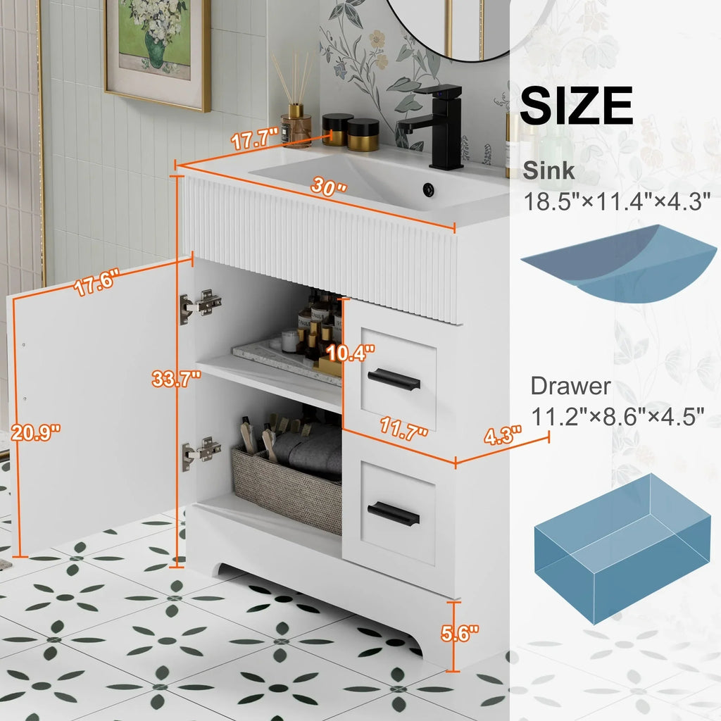 Meuble-lavabo de salle de bain Wavy Line 30/36/48 avec évier et robinet