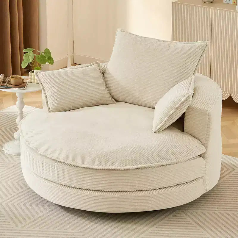 Fauteuil d'appoint pivotant à 360°, Fauteuil pivotant rond en forme de baril avec coussin pour salon
