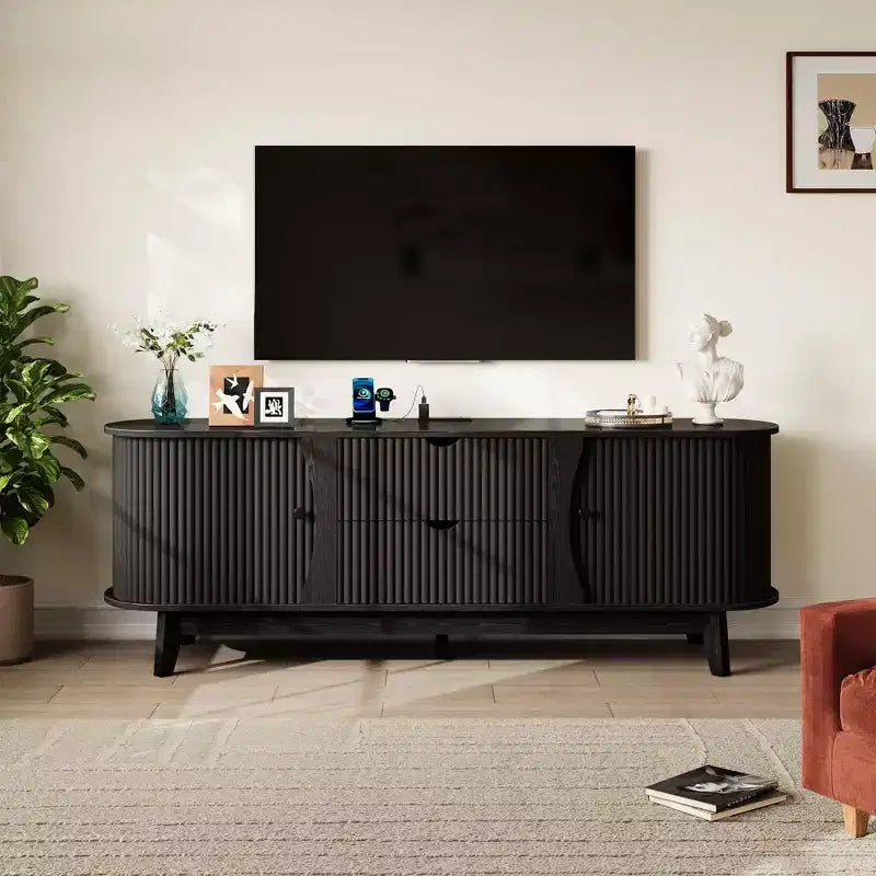 Meuble TV moderne noir/marron avec 2 tiroirs, pour 1 pièce