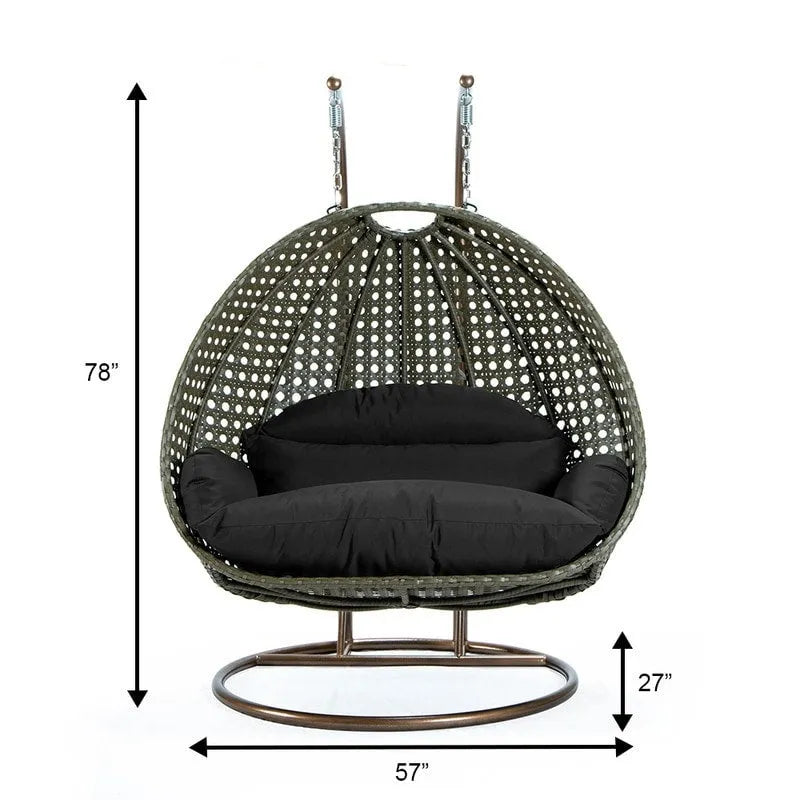 LeisureMod Fauteuil suspendu œuf 2 places avec support - Balançoire / hamac de patio en rotin osier pour extérieur/intérieur avec coussins
