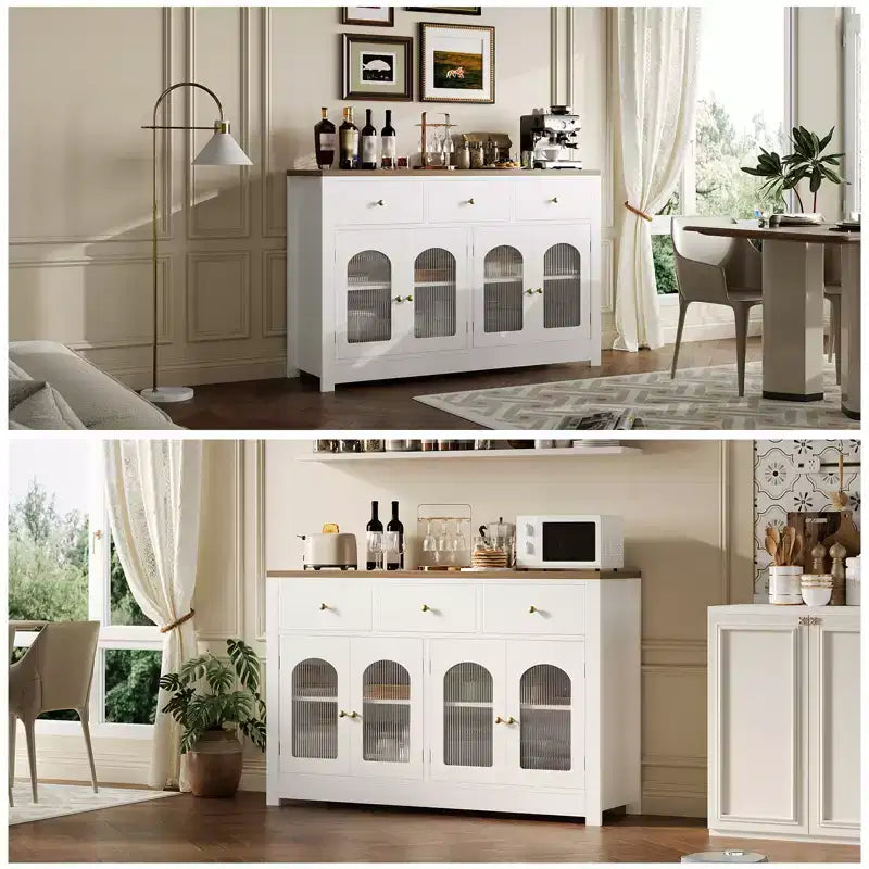 Buffet étroit de 140 cm avec 3 tiroirs et 4 portes pour cuisine, salle à manger, salon