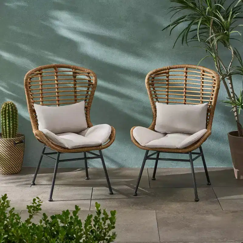 Fauteuils de club Christopher Knight Home Habra en osier et fer forgé avec coussins