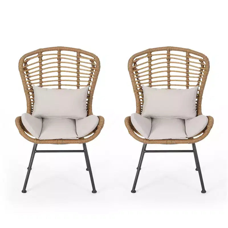 Christopher Knight Home Habra Wicker Iron Frame Club Chairs with Cushions