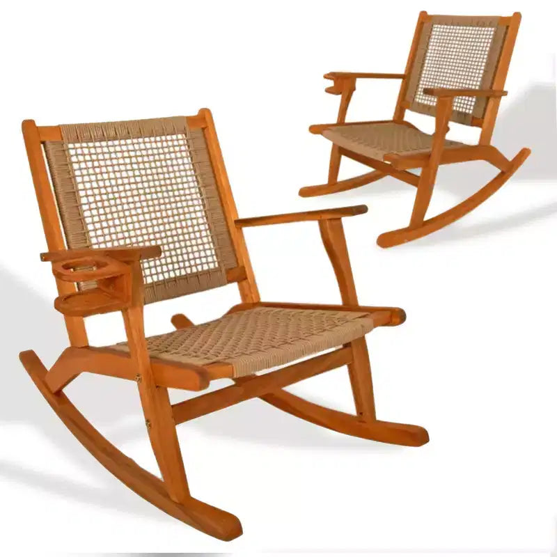 Chaise à bascule Aspect Living Vega avec porte-gobelet, finition naturelle, pour terrasse, jardin, intérieur et extérieur - Construction en bois robuste