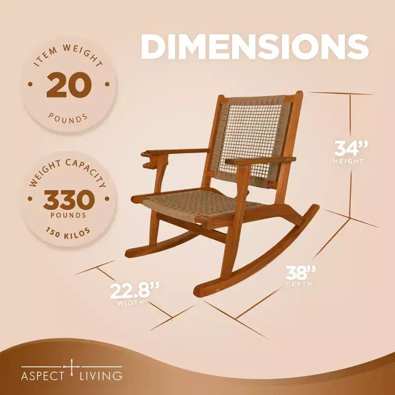 Chaise à bascule Aspect Living Vega avec porte-gobelet, finition naturelle, pour terrasse, jardin, intérieur et extérieur - Construction en bois robuste