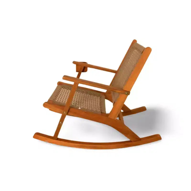 Chaise à bascule Aspect Living Vega avec porte-gobelet, finition naturelle, pour terrasse, jardin, intérieur et extérieur - Construction en bois robuste