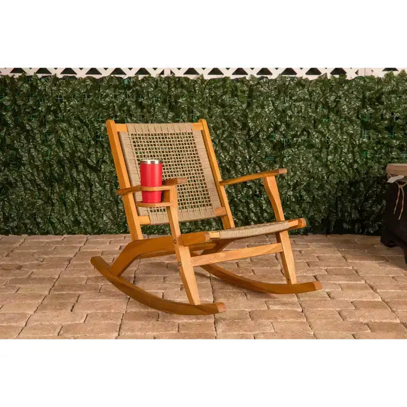 Chaise à bascule Aspect Living Vega avec porte-gobelet, finition naturelle, pour terrasse, jardin, intérieur et extérieur - Construction en bois robuste