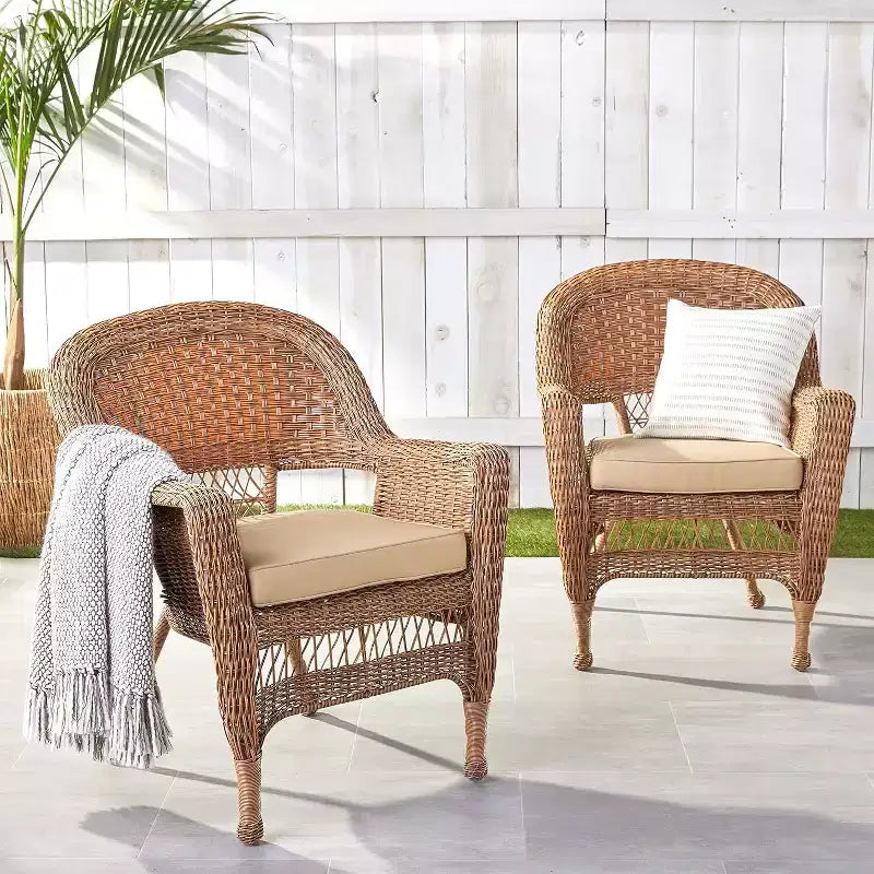 HomeStock Honey Coastal Craftsman Chair Set of 2 with Cushions