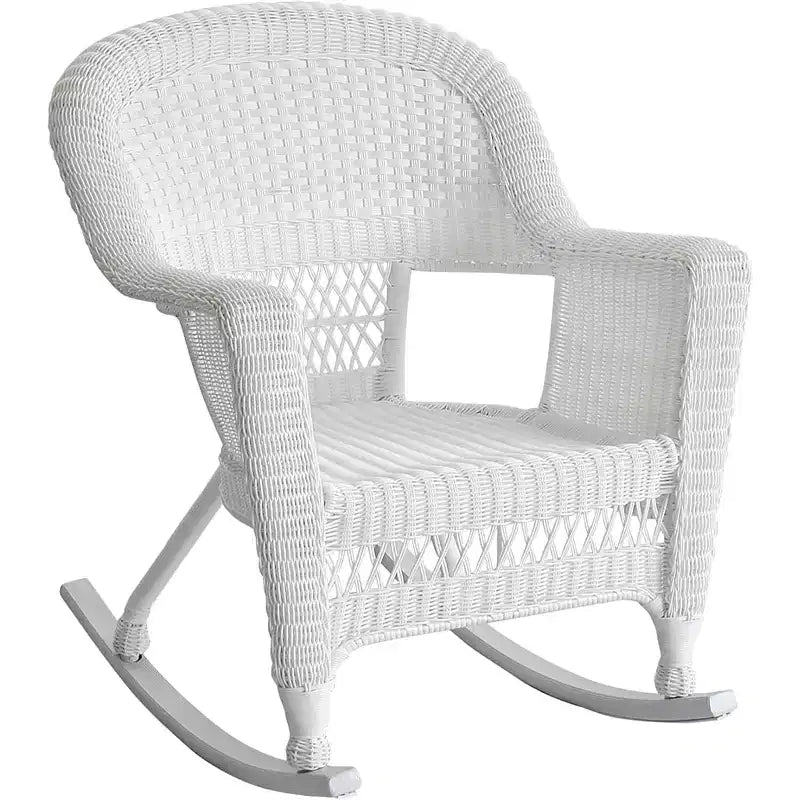 HomeStock Motifs Modernes – Lot de 2 chaises de patio, chaises à bascule d'extérieur en résine tressée blanche, cadre en acier pour plus de durabilité, empilables pour le rangement