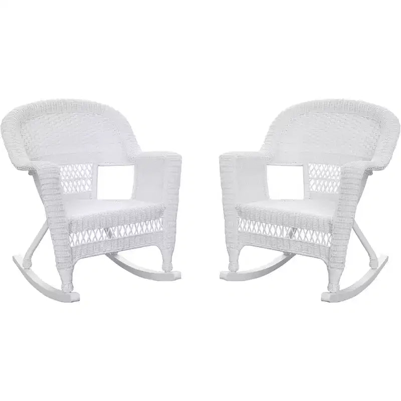 HomeStock Motifs Modernes – Lot de 2 chaises de patio, chaises à bascule d'extérieur en résine tressée blanche, cadre en acier pour plus de durabilité, empilables pour le rangement