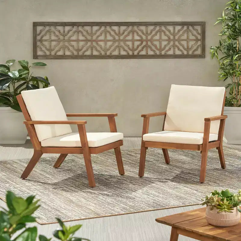 GDFStudio Avacyn Chaises de club d'extérieur en bois d'acacia avec coussins (Lot de 2)