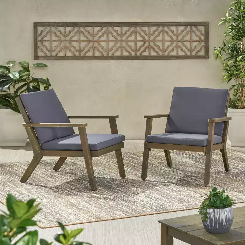 GDFStudio Avacyn Chaises de club d'extérieur en bois d'acacia avec coussins (Lot de 2)