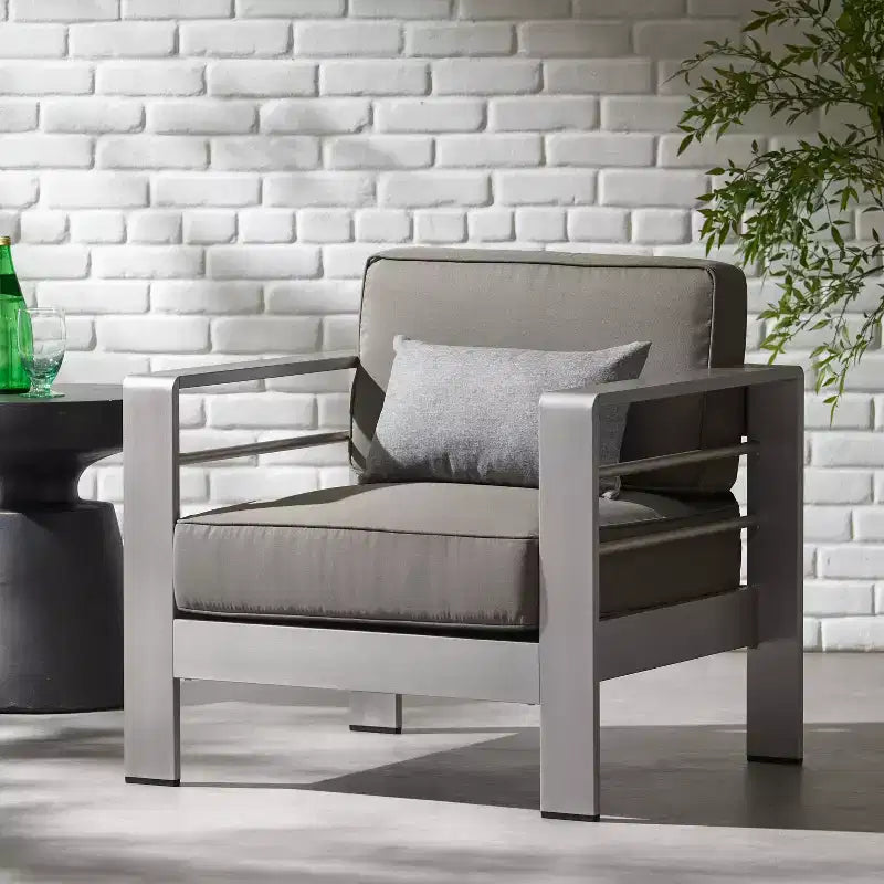 Christopher Knight Home Cape Coral Outdoor Aluminum Club Chair with Cushions, Silver/Khaki
