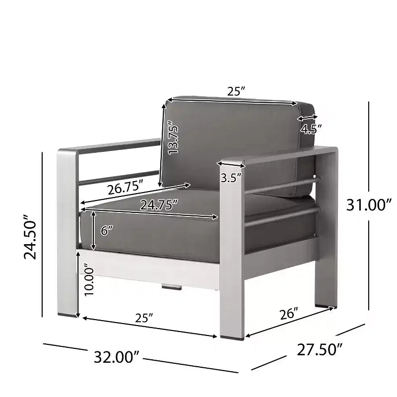 Christopher Knight Home Cape Coral Fauteuil de club d'extérieur en aluminium avec coussins, Argent/Kaki