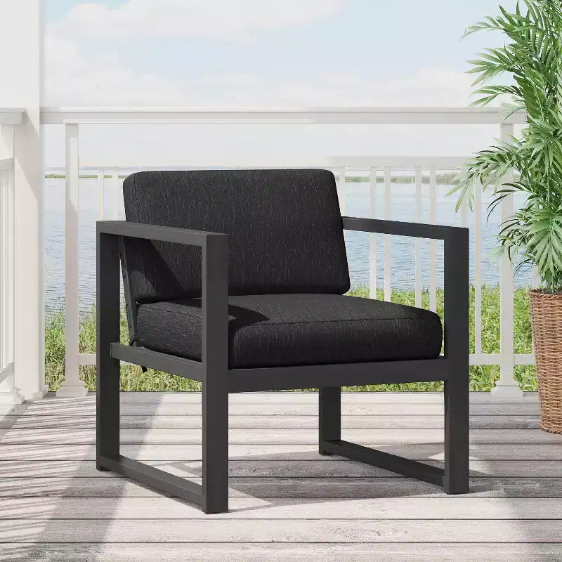 Christopher Knight Home Navan Fauteuil de club moderne d'extérieur en aluminium avec coussins, Noir/Gris foncé