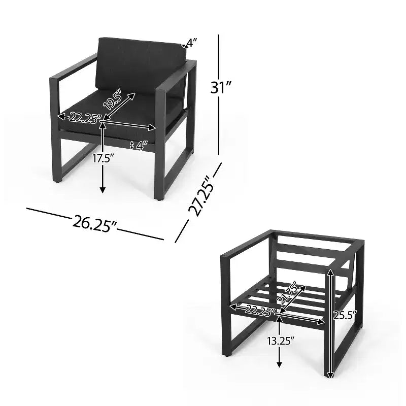 Christopher Knight Home Navan Fauteuil de club moderne d'extérieur en aluminium avec coussins, Noir/Gris foncé