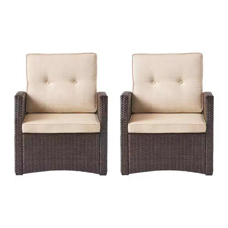 Christopher Knight Home Sanger Outdoor Wicker Club Chair with Button-Tufted Cushions (Set of 2), Dark Brown/Beige