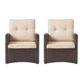Christopher Knight Home Sanger Outdoor Wicker Club Chair with Button-Tufted Cushions (Set of 2), Dark Brown/Beige